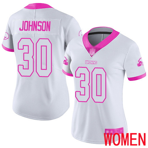Cleveland Browns D Ernest Johnson Women White Pink Limited Jersey #30 NFL Football Rush Fashion->youth nfl jersey->Youth Jersey